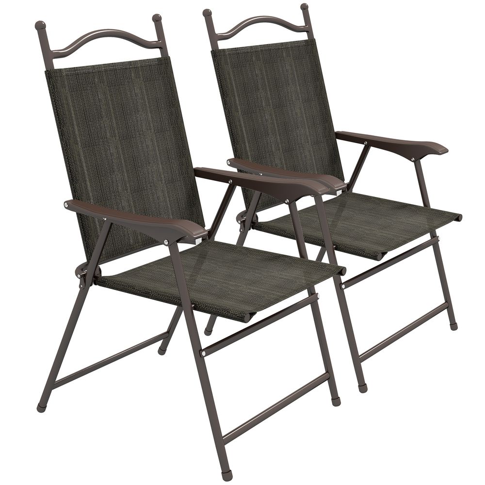 Outsunny Folding Chairs - Armrests, Breathable Fabric, Dark Brown