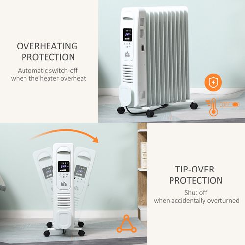 2720W Digital Oil Filled Radiator, 11 Fin, Timer, 3 Settings, Safety Off Remote
