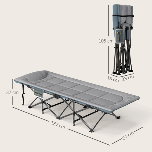 Outsunny Camping Bed for Adults with Cushion, Headrest, Side Pocket