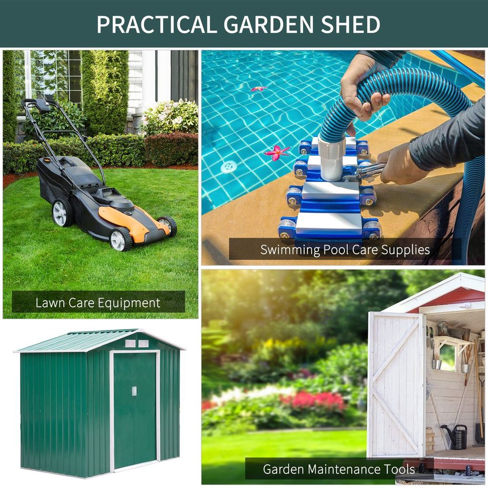 Outsunny Garden Shed Storage Unit - Locking Door, Floor, Vent - Green