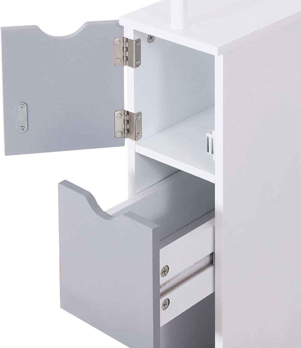 HOMCOM Tall Bathroom Cabinet- Bathroom Storage, Shelf, Drawers White