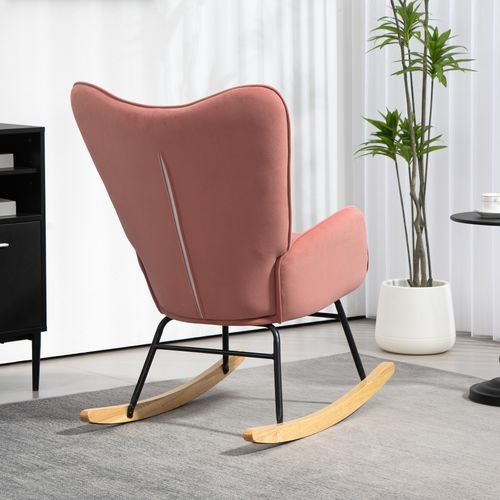 HOMCOM Velvet Rocking Chair with Lumbar Pillow for Living Room Bedroom
