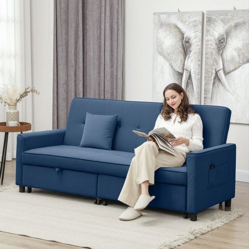 HOMCOM Reversible L-Shaped Sectional Sofa Bed with Cushions, Blue
