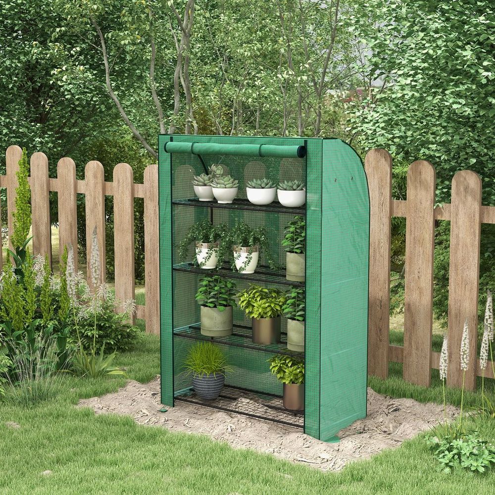 Premium Outsunny Mini Greenhouse: 4 Tier Shelves, Portable & Durable, 170H x 120W x 50Dcm, Green