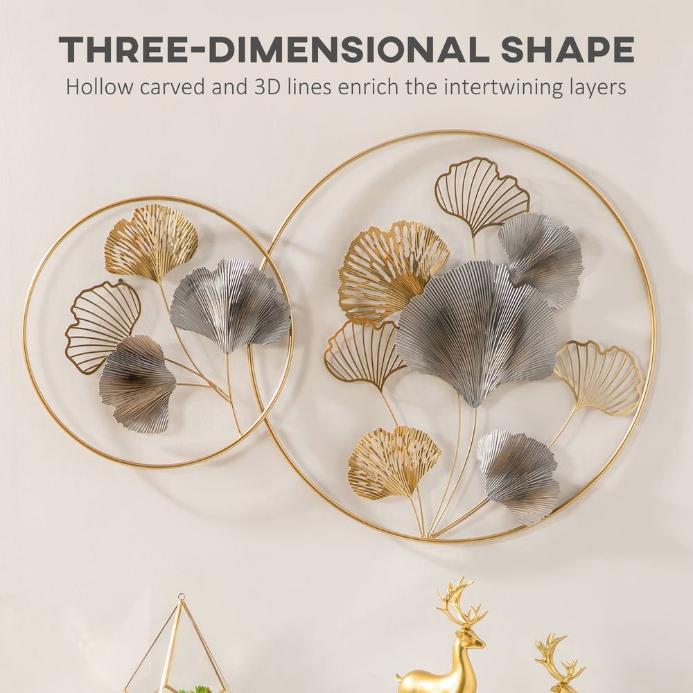 Artistic Gold Ginkgo Leaf Metal Wall Sculpture - High-Quality, Elegant Home Decor+