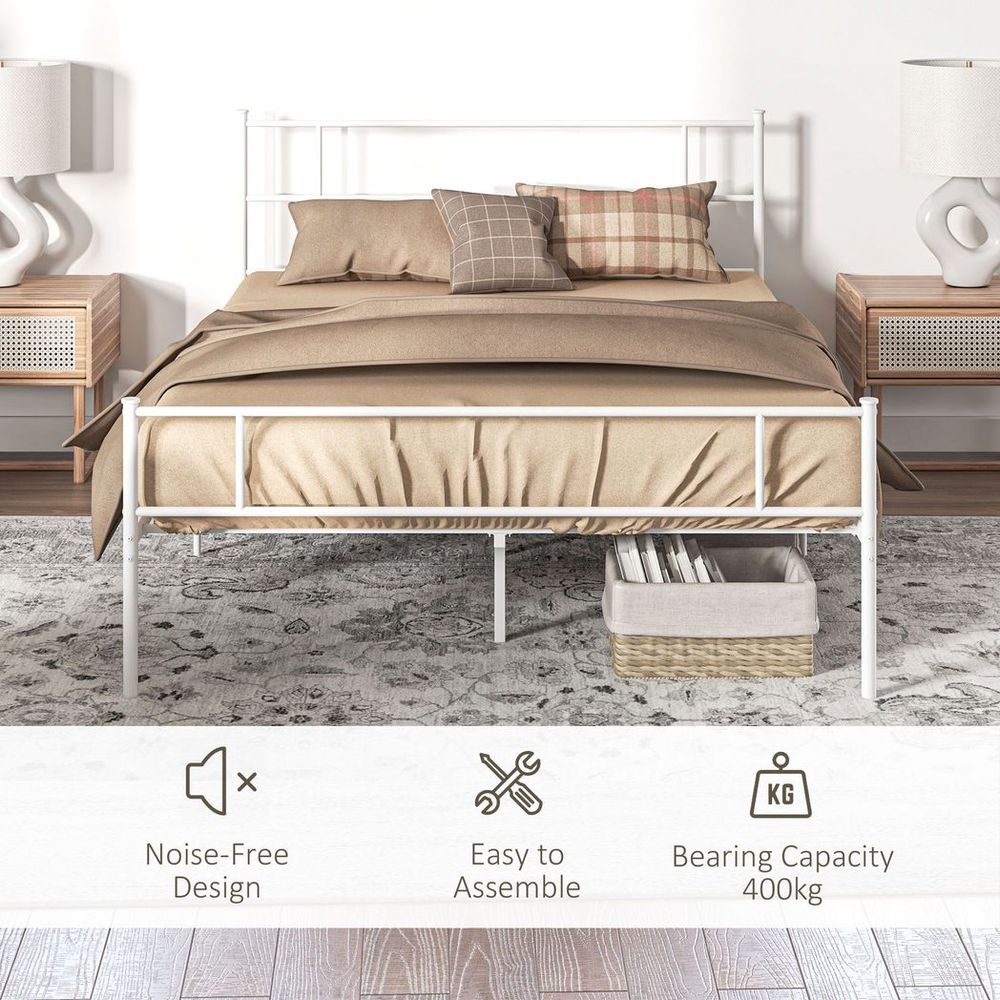 HOMCOM King Metal Bed Frame w/ Headboard and Footboard, Underbed Storage Space