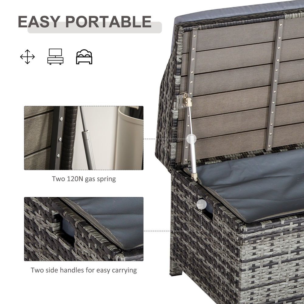 Outdoor PE Rattan Bench with Storage - Cushioned Patio Furniture