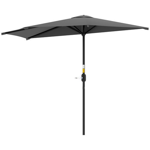 Outsunny 3(m) Half Round Parasol Garden Sun Umbrella w/ Crank Dark Grey