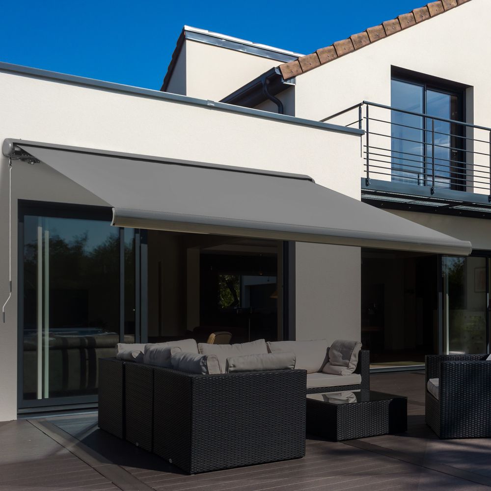 Retractable Sunshade: Electric & Manual Awning Door Window - Grey
