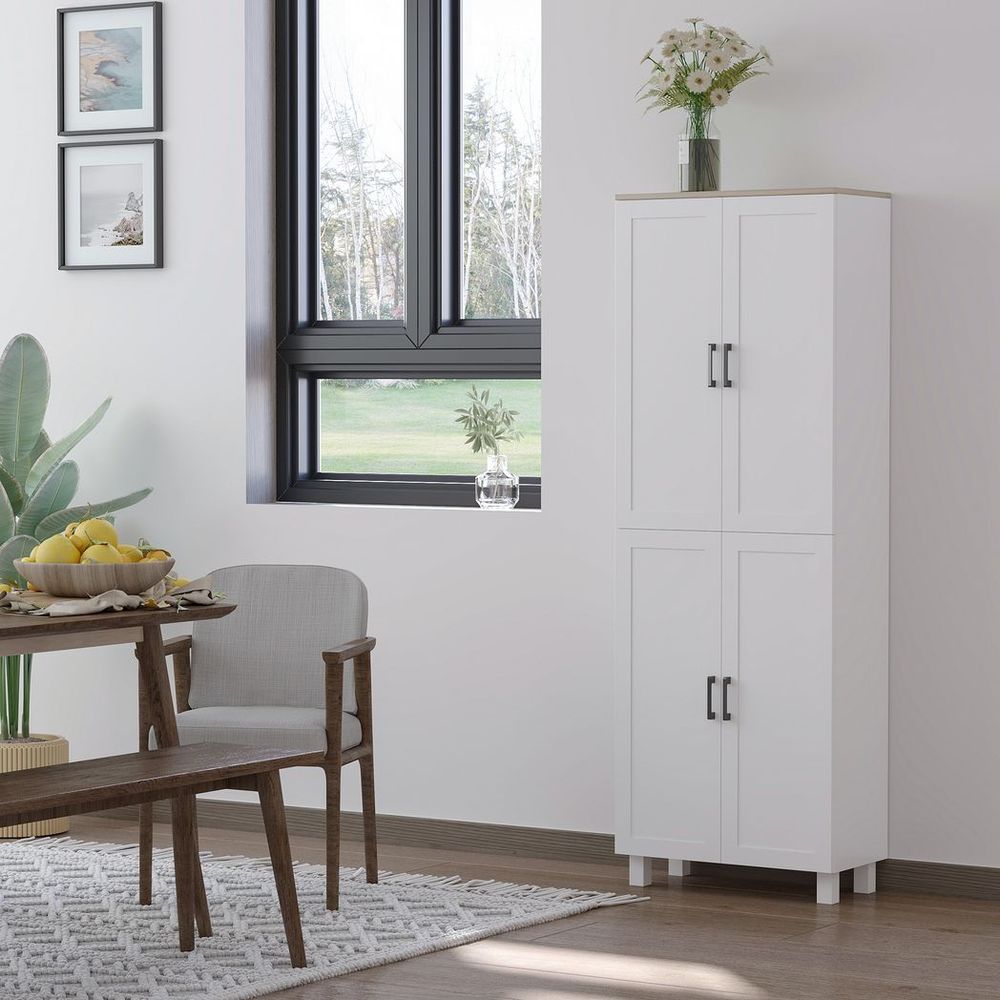HOMCOM Modern Kitchen Cupboard Storage Cabinet with 4 Shelves, White
