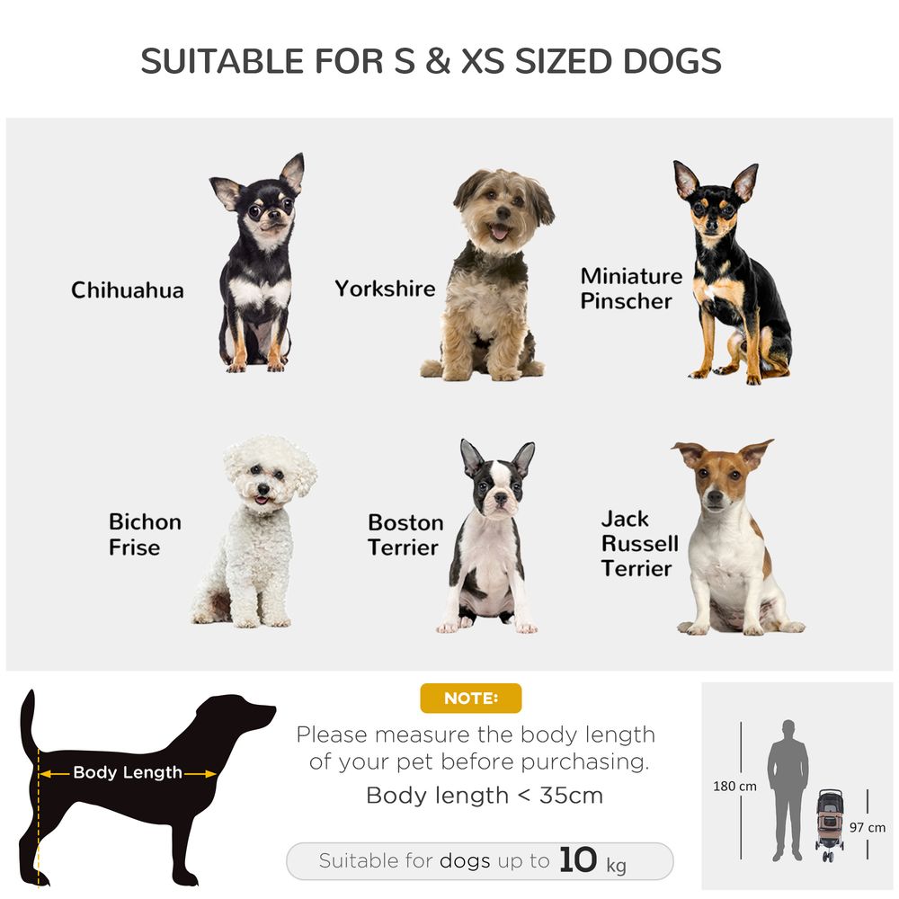PawHut Pet Travel Stroller Cat Dog Pushchair Trolley Puppy Jogger Carrier Three Wheels for Small Miniature Dogs (Coffee)