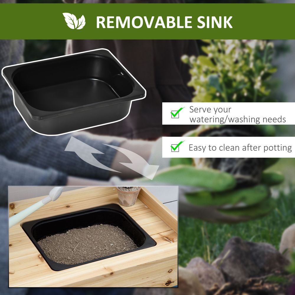 Potting Bench Table, Workstation with Metal Sieve Screen, Removable Sink,