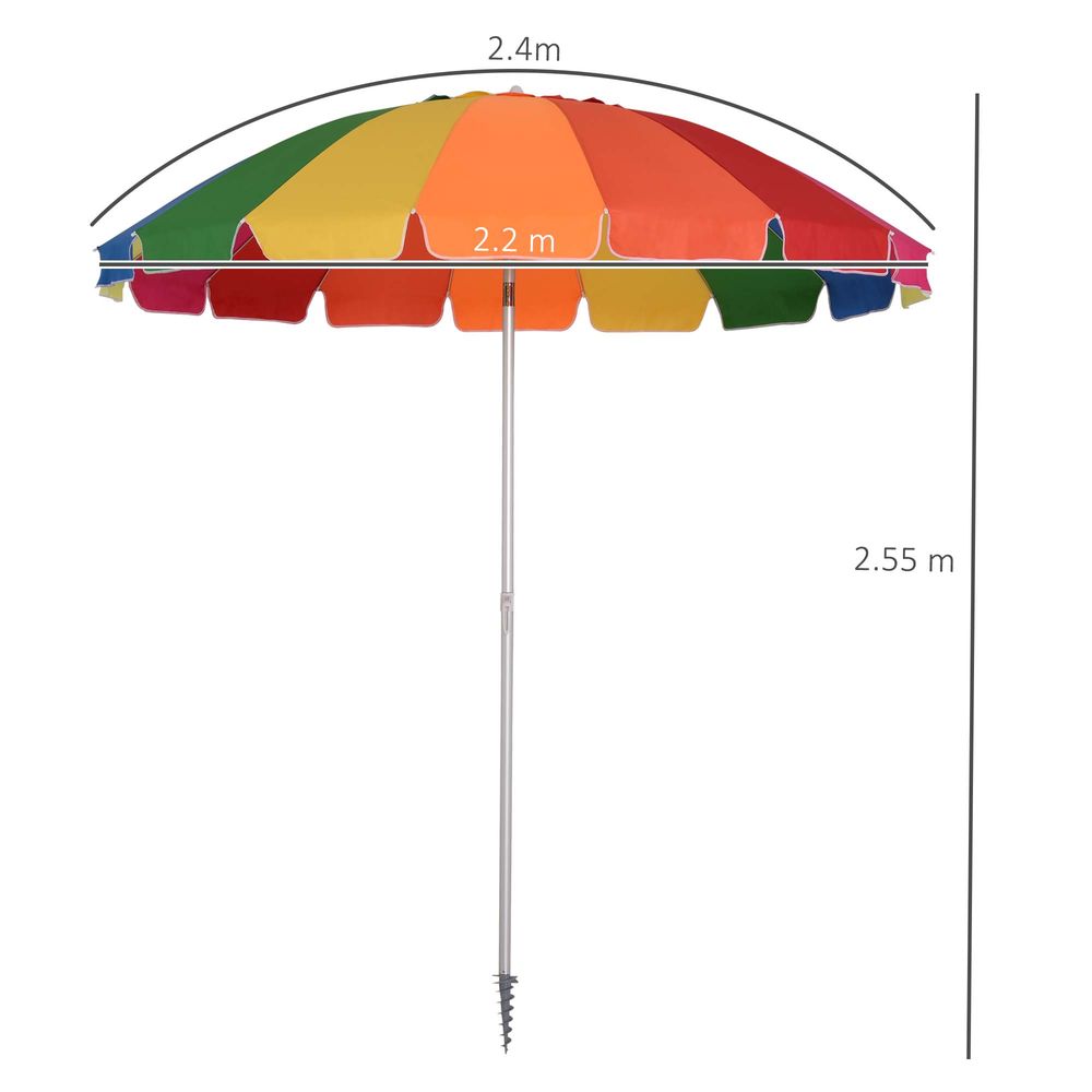 Outsunny 2.4m Beach Umbrella w/ Sand Anchor, Adjustable Tilt - Best Quality, Carry Bag Included