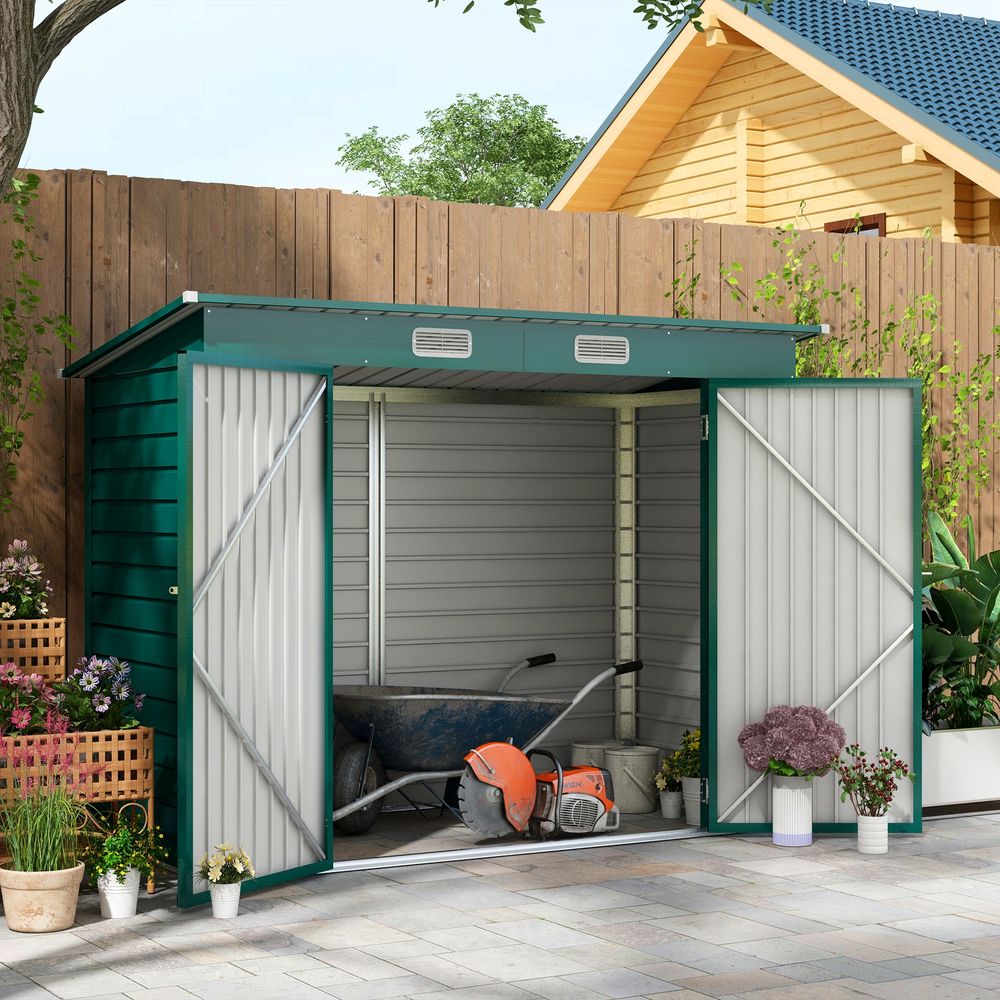 Outsunny 8x4FT Metal Garden Shed w/ Double Doors & 2 Vents - Durable Storage for Gardening Tools