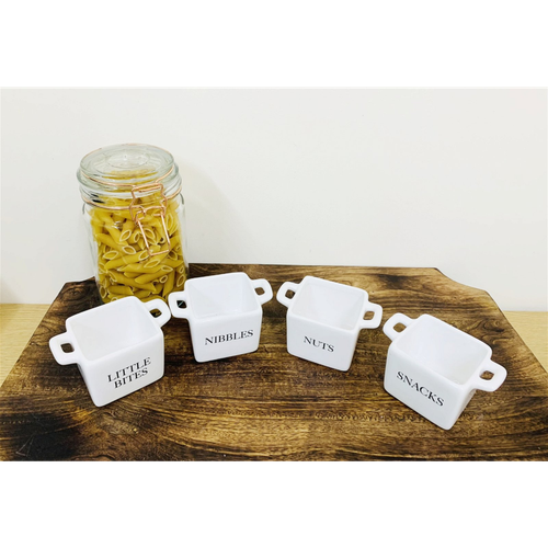 Set of 4 White Ceramic Square Snack Bowls