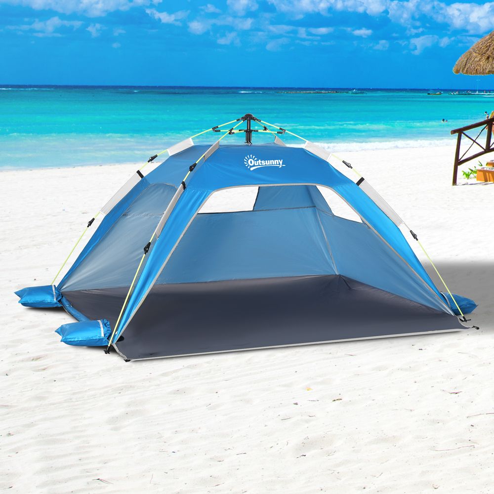 Premium Outsunny 2-Man Pop-up Beach Tent - UV Protection, Windows, Blue