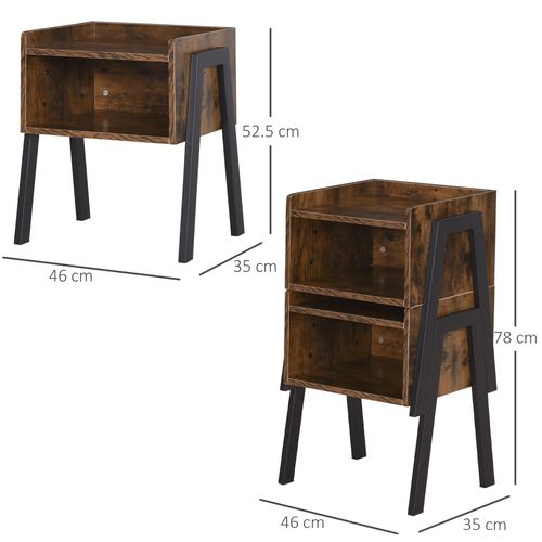 HOMCOM Set Of 2 Industrial Side Tables Stacking Duo w/ Compartment Steel Frame