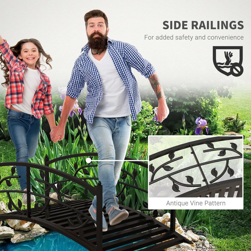 Outsunny 1.2M Classic Arch Bridge for Ponds, Creeks, Streams - Elegant Black Design