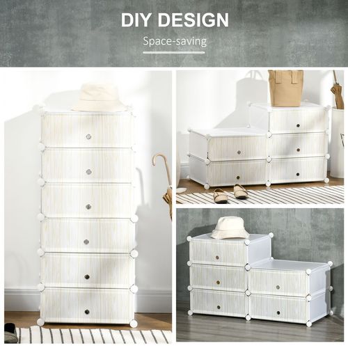 HOMCOM 6 Tier Shoe Rack Plastic Storage Cabinet Modular Shoe Tower White