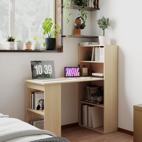 HOMCOM 120cm Computer Desk Bookshelf Writing Table Workstation 6 Shelves