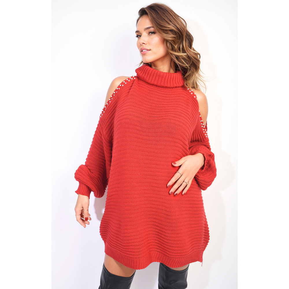 Ultra-Soft Oversized Knitted Jumper: High Neck, Open Shoulder - Stay Warm and Fashionable!