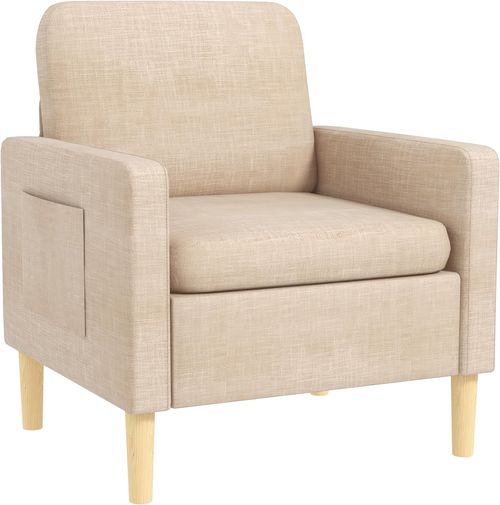 HOMCOM Modern Armchair Upholstered Accent Chair for Bedroom Home Office Beige