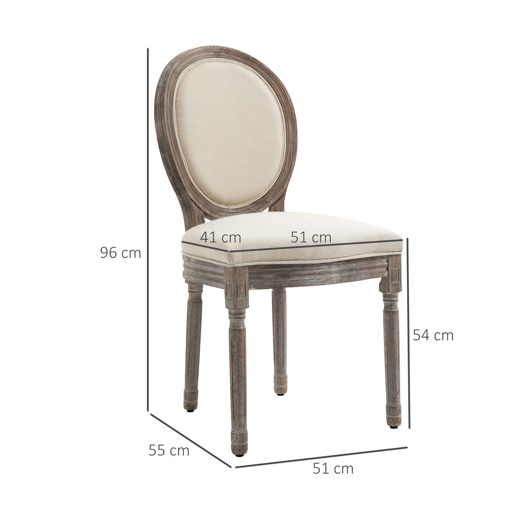 HOMCOM Set of 2 Elegant French-Style Dining Chairs w/ Wood Frame Foam Seat Cream
