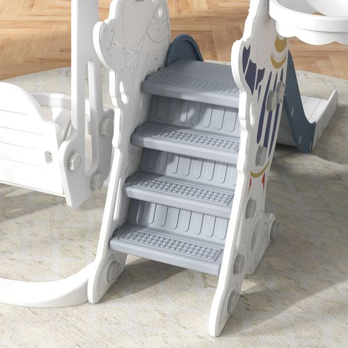 AIYAPLAY Space-Themed Slide and Swing Set for Kids w/ Basketball Hoop