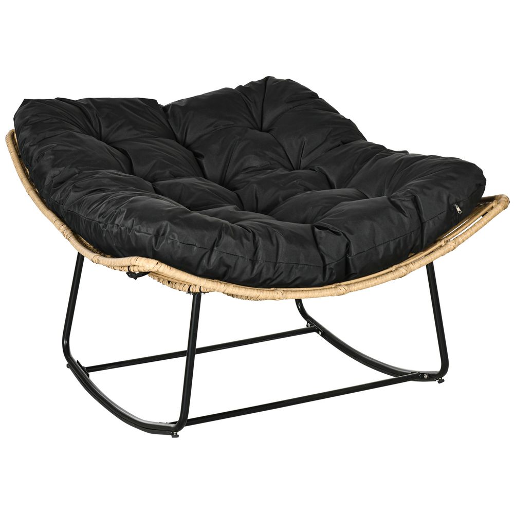 Outsunny Rattan Rocking Chair, Natural Wood-Fi..