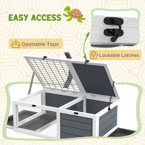 PawHut Tortoise House, Wooden Tortoise Table w/ Wooden Lamp Holder - Grey