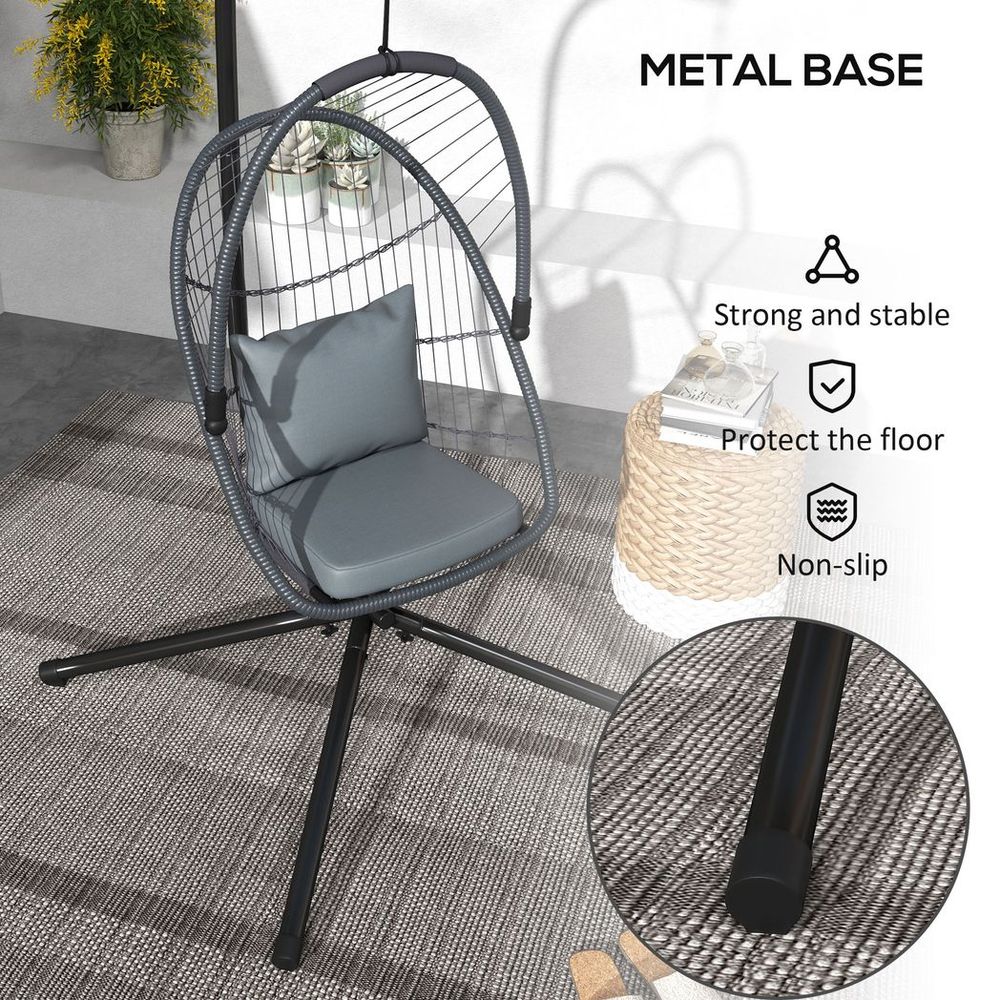 Hanging Swing Chair w/ Cushion, Patio Chair, Grey - Strong Steel Frame, Foldable Seat, Outdoor/Indoor Use - 150kg Capacity
