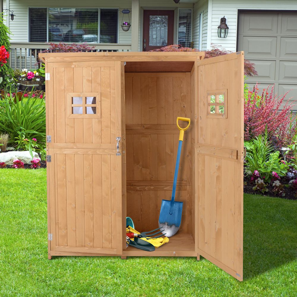 Premium Pine Wood Garden Shed with Double Doors - 127.5Lx50Wx164H cm - Waterproof & Spacious Storage Solution