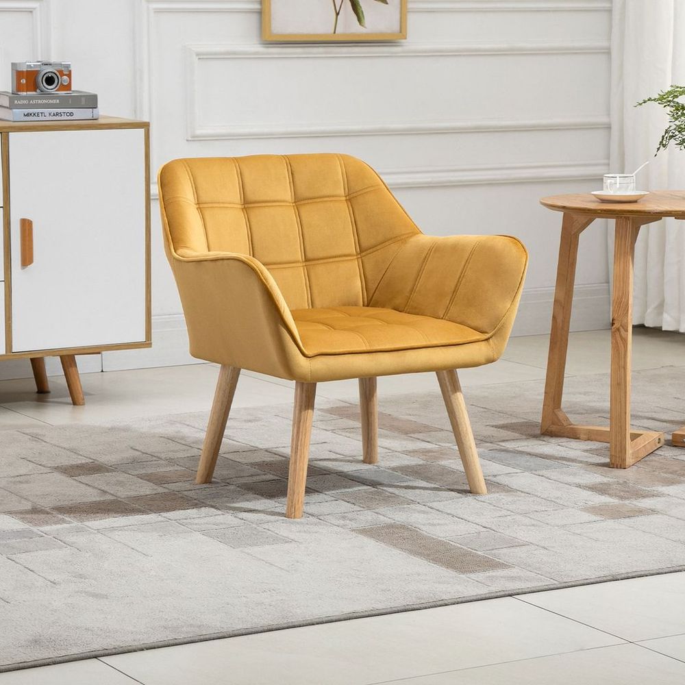 Luxe Velvet-Feel Accent Chair: Wide Arms, Slanted Back, Yellow