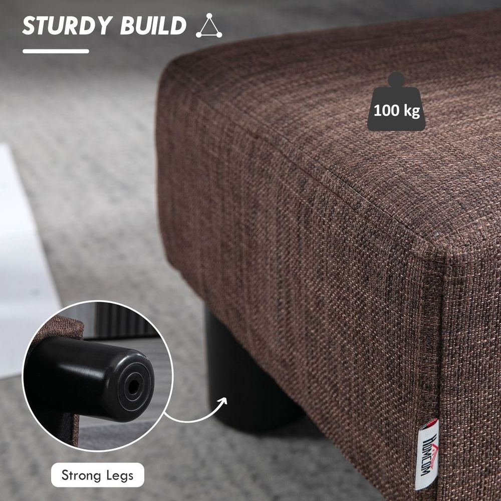 HOMCOM Chic Linen Fabric Footstool Ottoman Cube with 4 Plastic Legs Brown