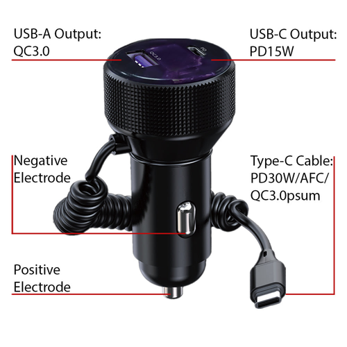 Original TTK18 Car Charger 12V with Type-C Cable