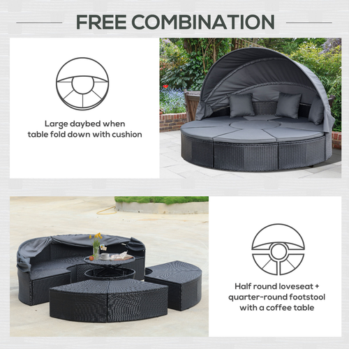 Outdoor Garden Daybed Set w/ Cushioned Round Sofa Bed Conversation Furnitur