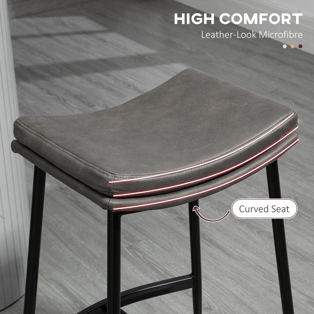 HOMCOM Upholstered Bar Stools Set of 2 - Curved Seat - Grey