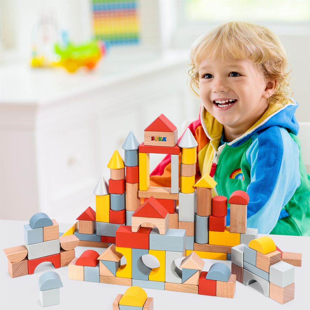 100pcs SOKA Wooden Blocks in New Color: High-Quality Construction Toy for Creative Kids 0000463