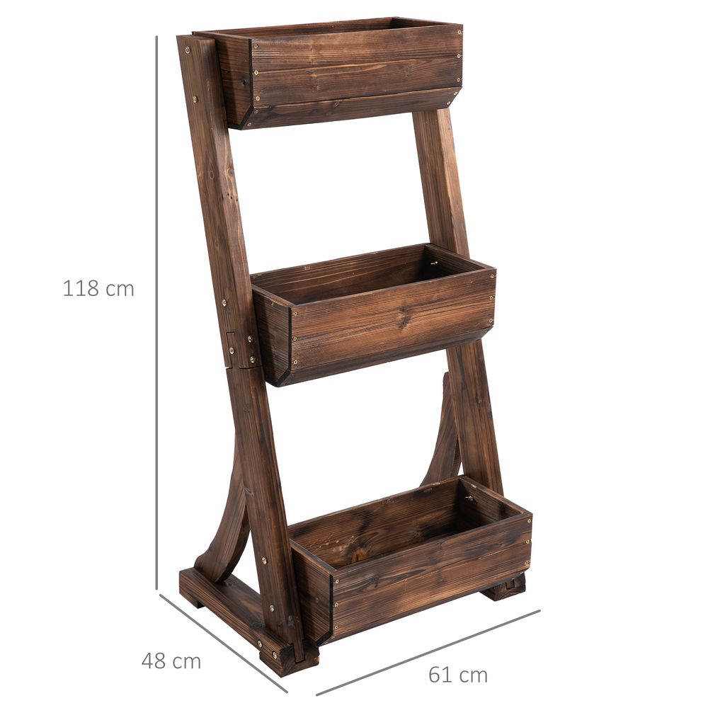 Outsunny 3-Tier Wooden Flower Rack - Raised Garden Bed for Plants, Herbs, and Flowers