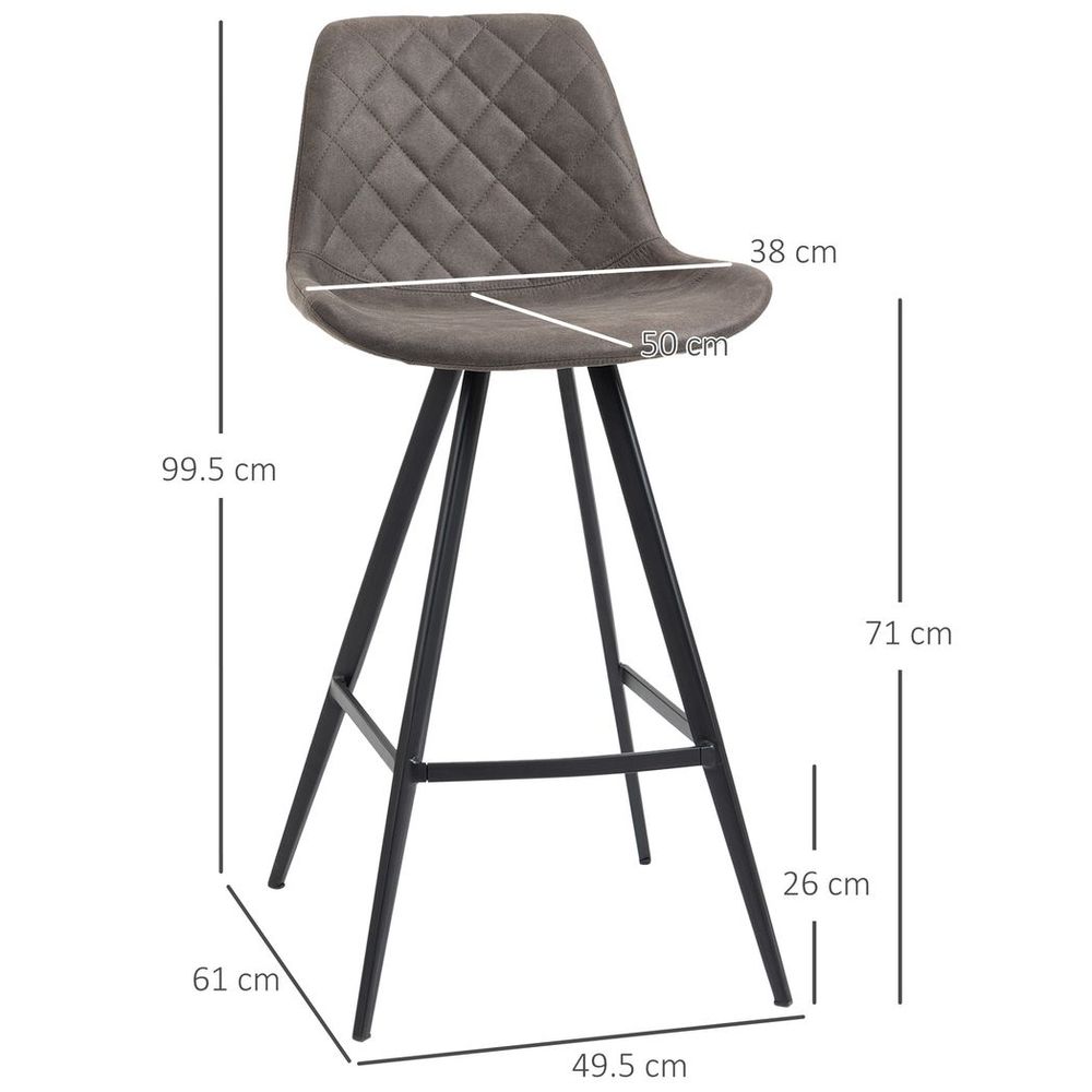 Set Of 2 Bar Stools Vintage PU Leather Tub Seats Padded w/ Steel Frame Dark Grey