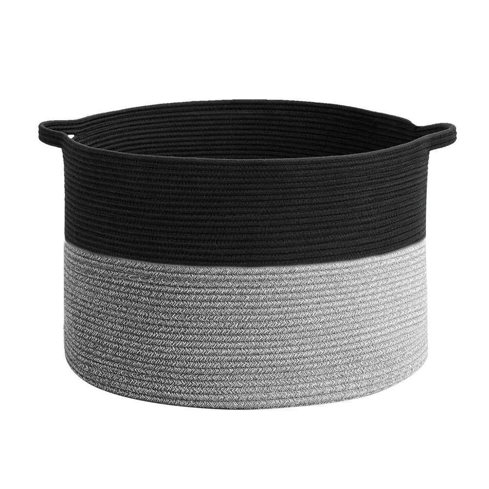 Premium Hand-Woven Laundry Basket - Black & Grey