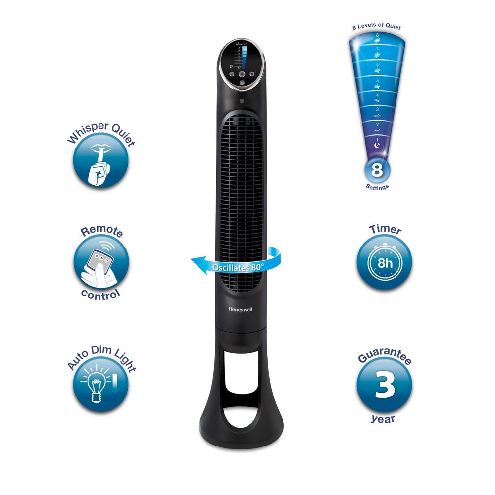 Honeywell QuietSet Tower Fan - 8 Speed, Programmable Timer, Remote Control - Ideal for Whole Room Cooling