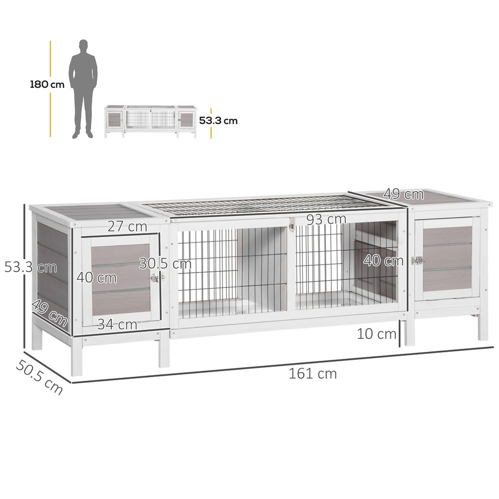 PawHut IE Located Wooden Rabbit Hutch Guinea Pig Cage Separable Bunny Run Small Bunny House w/Slide Out Tray - Grey