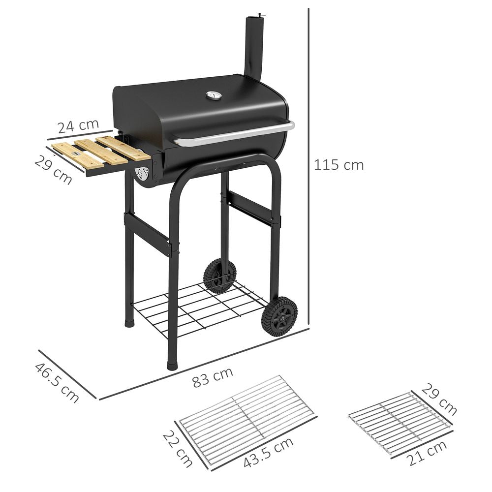 Premium Outsunny BBQ Grill - Charcoal, Shelves, Lid, Thermometer - Perfect for Outdoor Parties!