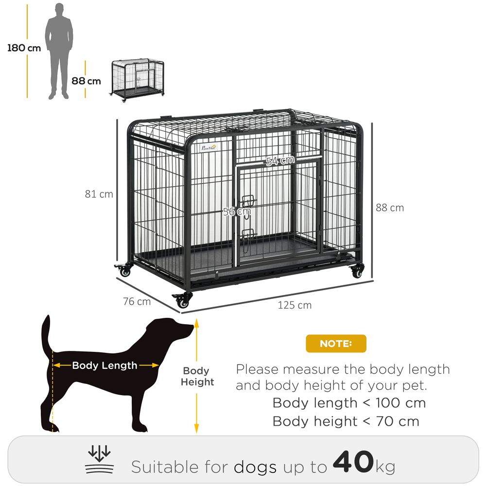 PawHut Metal Dog Cage Kennel Locking Door & Wheels Removable Tray Openable Top For Extra Large Pets 125 x 76 x 81 cm
