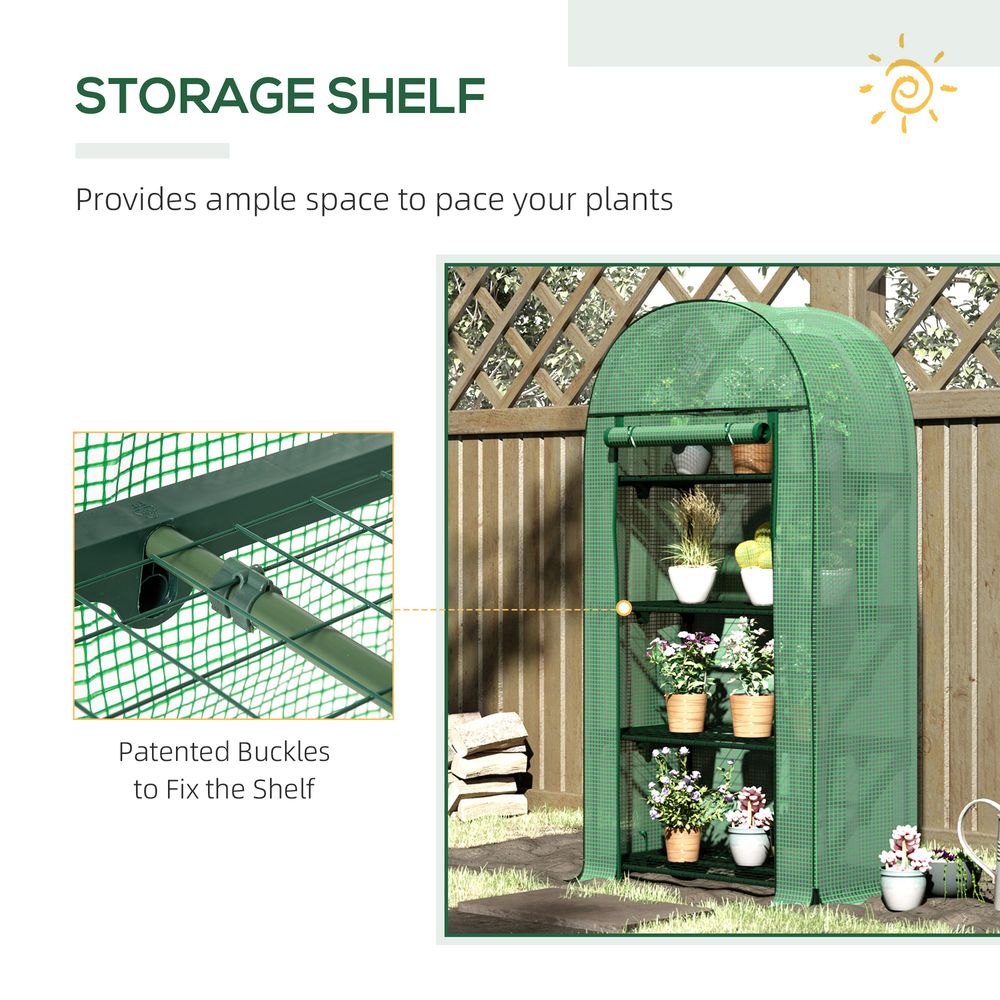 Portable Mini Greenhouse: 80x49x160cm, Steel Frame, PE Cover, Roll-Up ZipDoor, Green