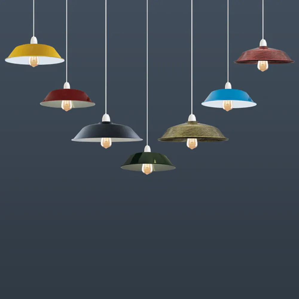 Navy Blue Retro Vintage Lampshade Easy Fit E27 Base Industrial Pendant Metal 36cm Lamp Light Shades