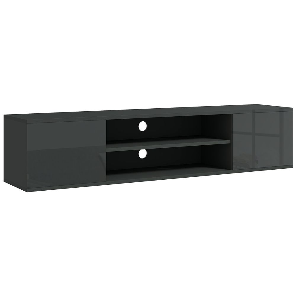 HOMCOM Floating TV Unit for 60" TVs W/ Shelves and Cabinets, Grey