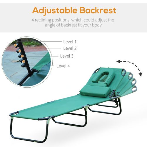Outsunny Folding Sun Lounger Reclining Chair with Pillow Reading Hole Dark Green
