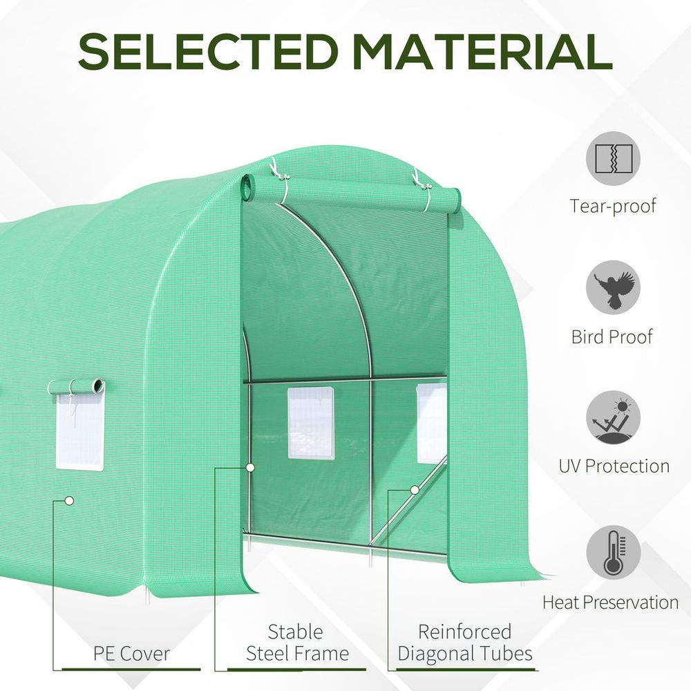 Outsunny Walk-In Gardening Greenhouse | 4.5m x 2m x 2m | PE Cover, Galvanized Steel Frame | Green